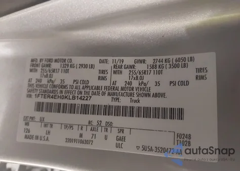 2019 Ford Ranger Xlt z USA, uszkodzony, nr VIN 1FTER4EH0KLB14227